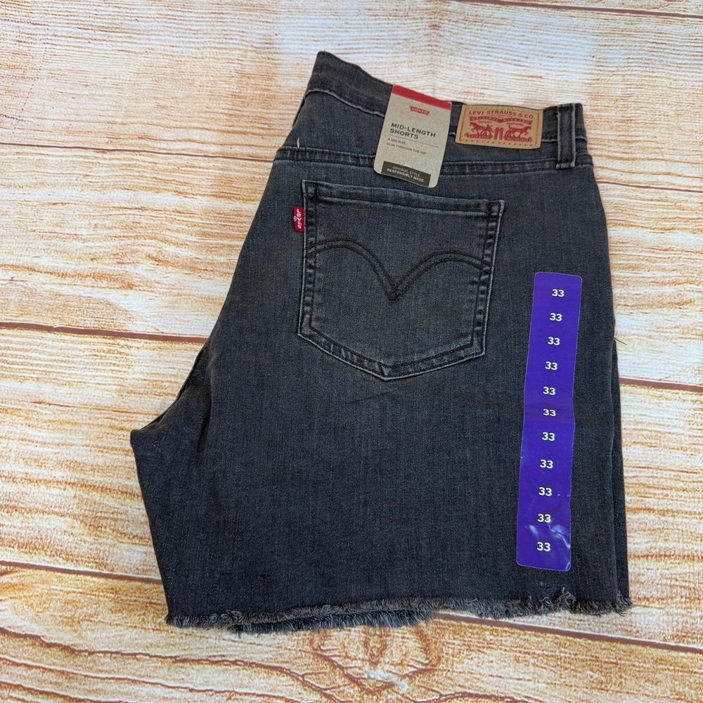 Levi's 299650149 Shorts Women's 33 Black Denim Stretch Mid Length